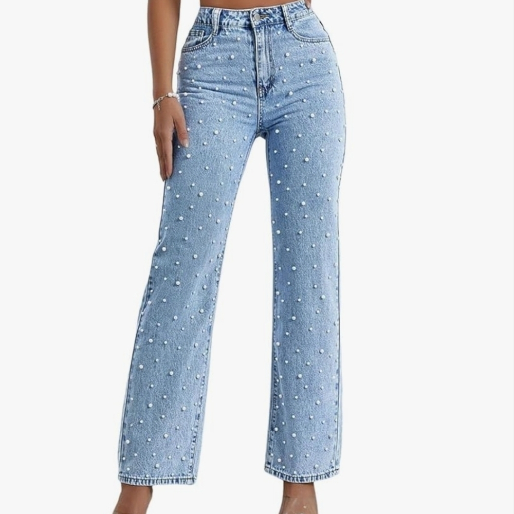 NWT Pearl Embellished Stretch Jeans Size Small, 2/4 😀